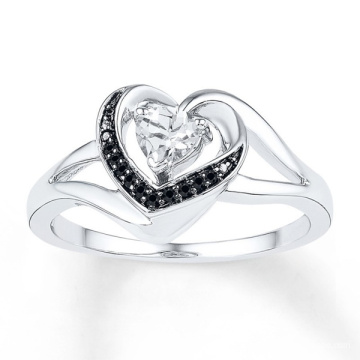 Black CZ Heart Diamond Wedding Ring 925 Sterling Silver Jewelry